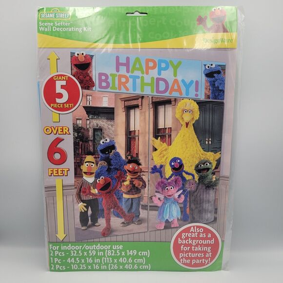 Sesame Street Birthday Scene Setter Wall Decorating 5pc Photo Background Kit NEW - Picture 1 of 7